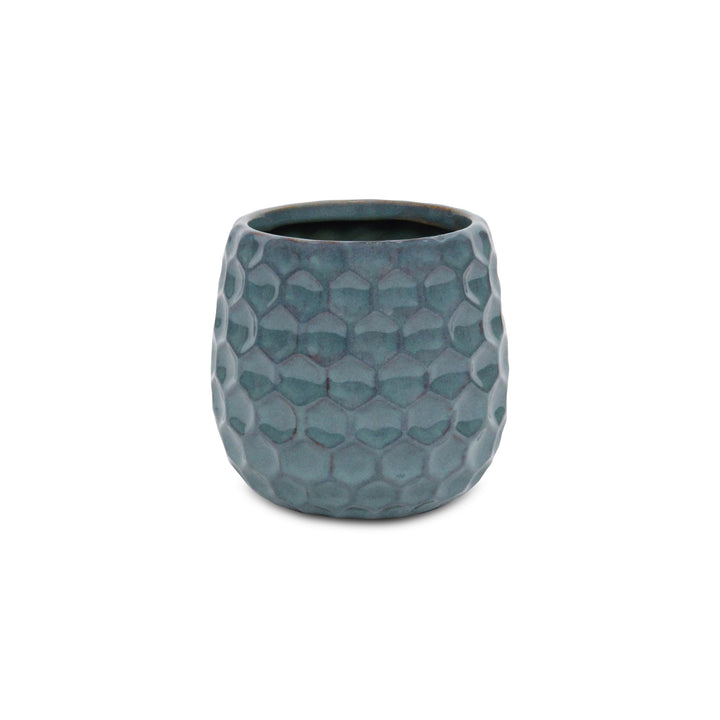 5592BL - Farrier Hexagon  Blue Ceramic Pot