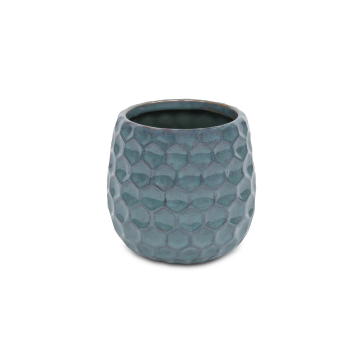 5592BL - Farrier Hexagon  Blue Ceramic Pot