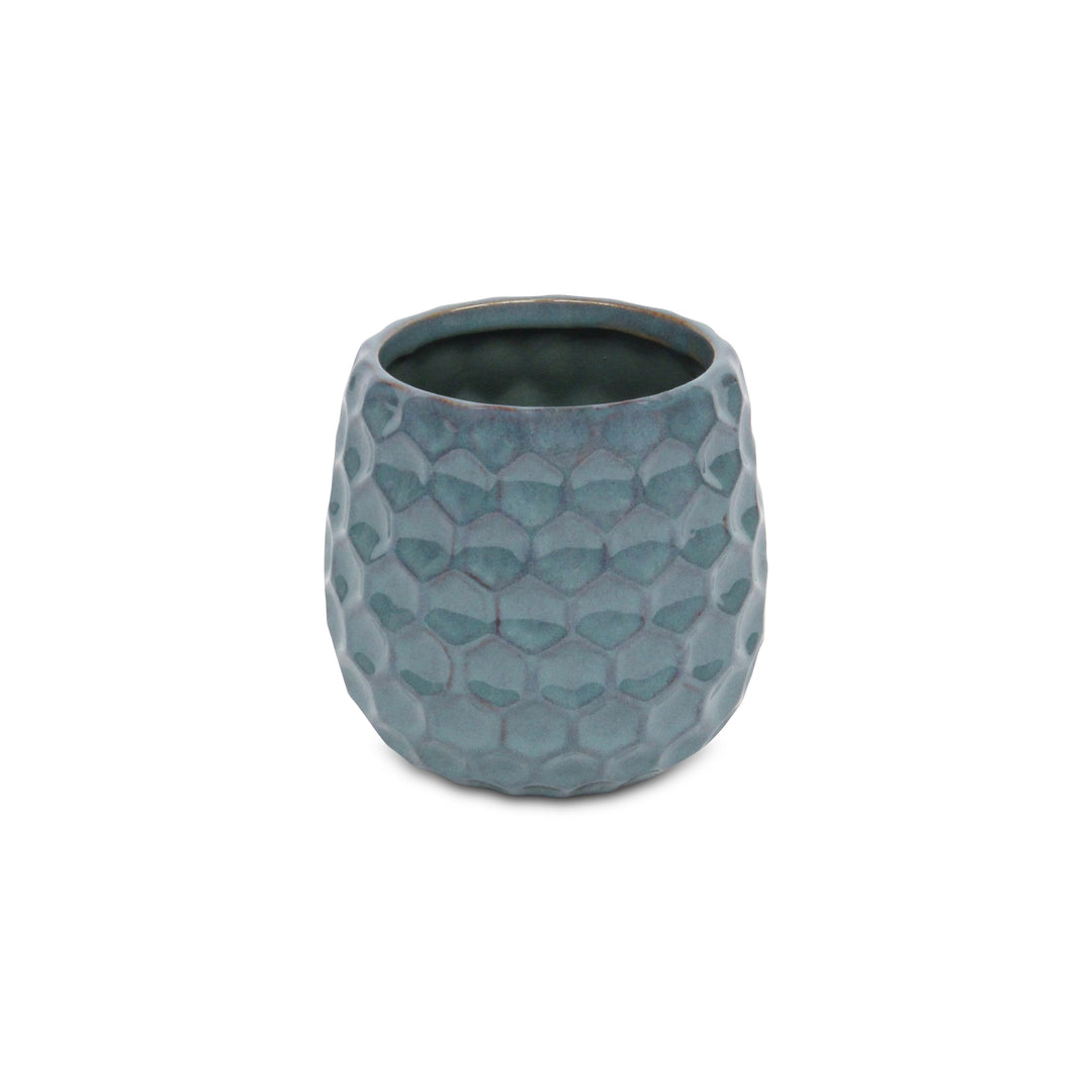 5592BL - Farrier Hexagon  Blue Ceramic Pot