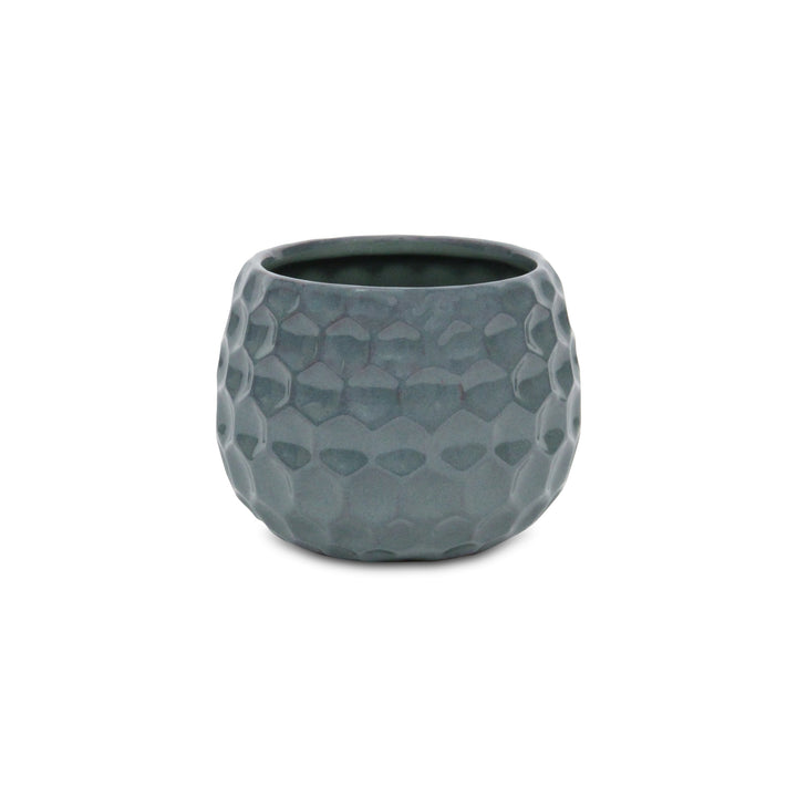 5592BL - Farrier Hexagon  Blue Ceramic Pot