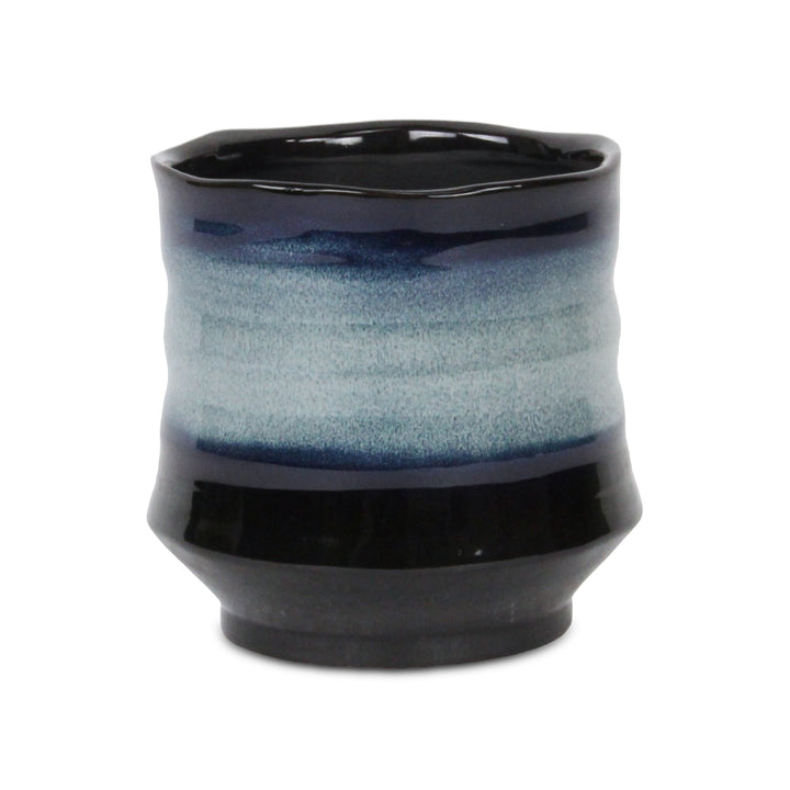 5948BL - Perlacea Curved Round Blue Pot