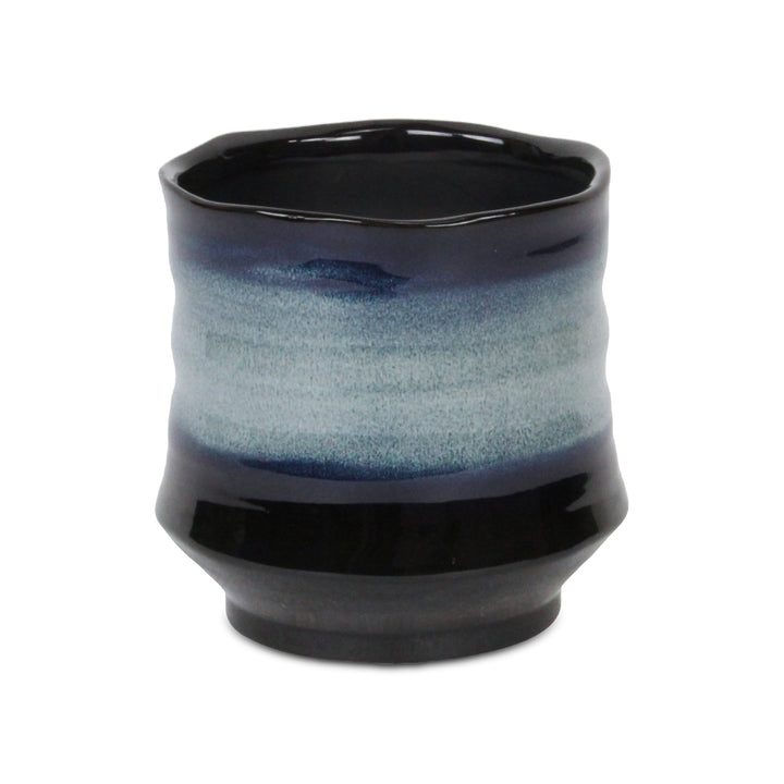 5948BL - Perlacea Curved Round Blue Pot