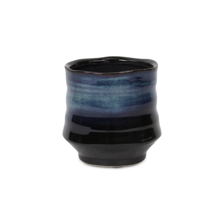 5948BL - Perlacea Curved Round Blue Pot