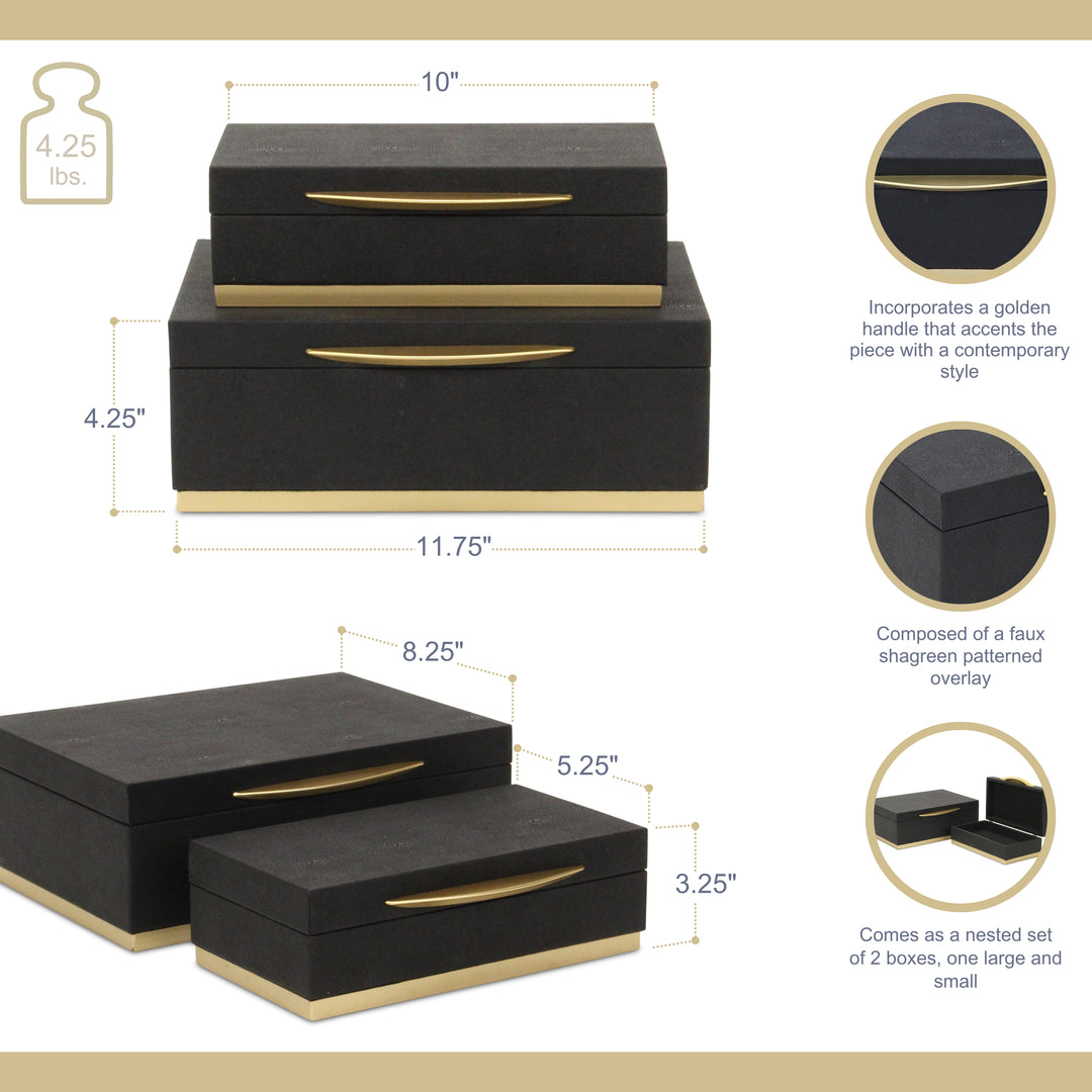6054-2 - Zynova Rectangle Shagreen Boxes