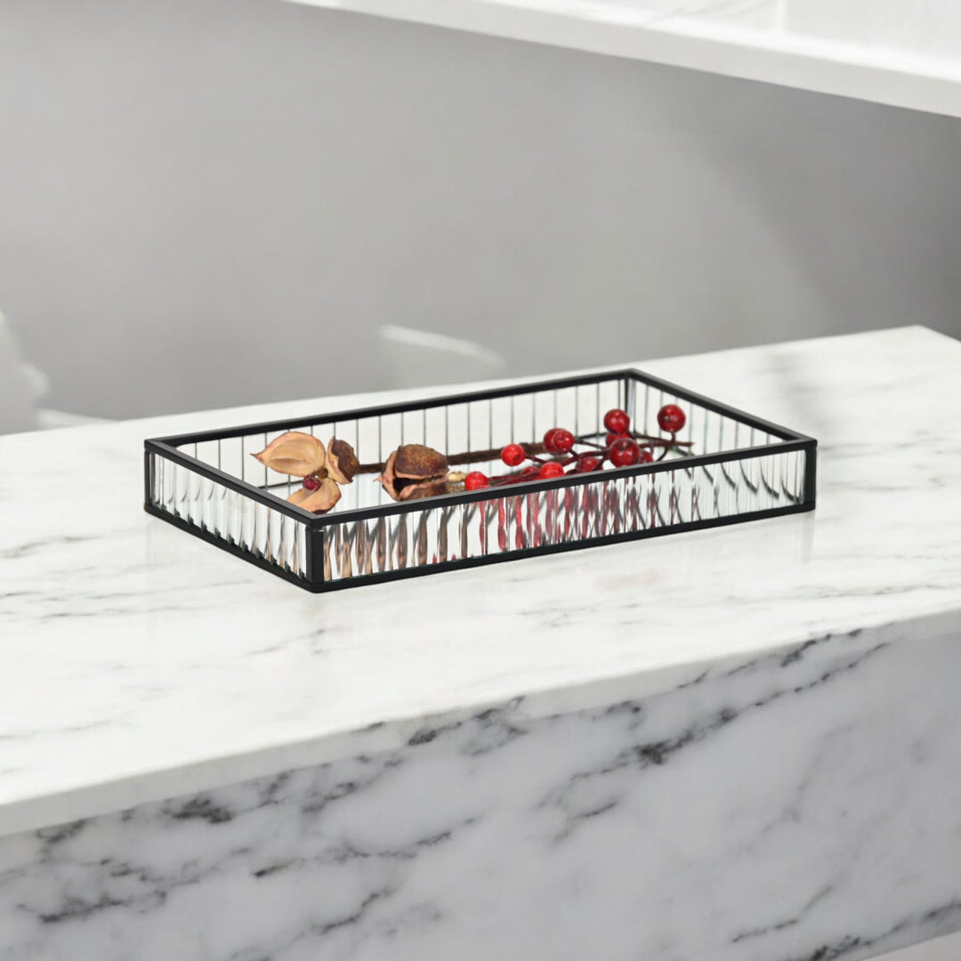 6136BK - Veldra Black Rect Glass Tray