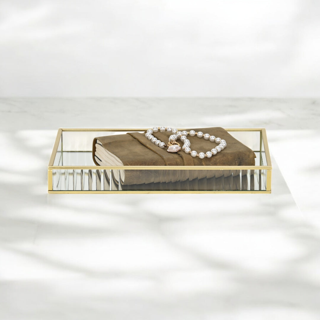 6136GD - Veldra Gold Rect Glass Tray