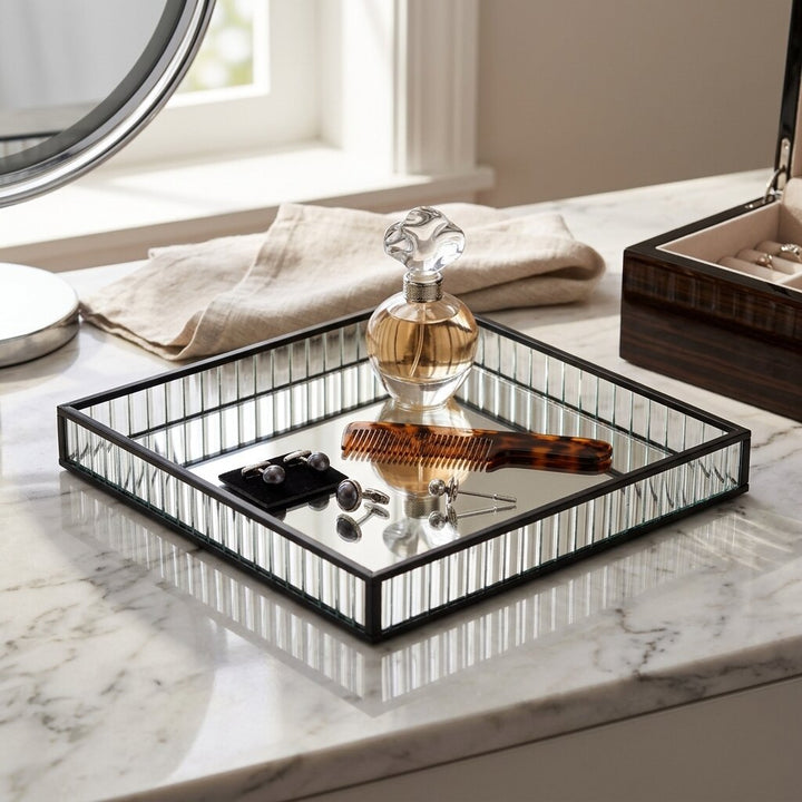 6137BK - Veldra Black Square Glass Tray