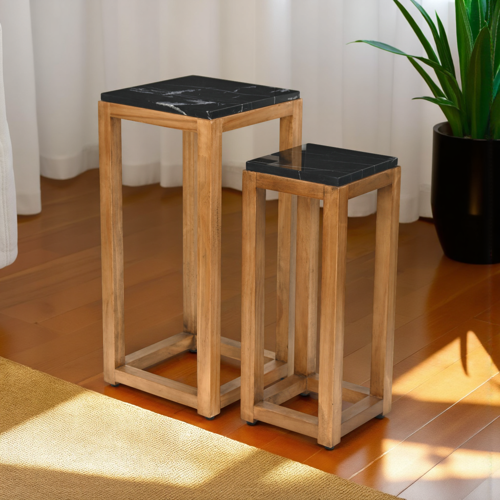 6160-2BK - Virael Set of 2 Marble Tables
