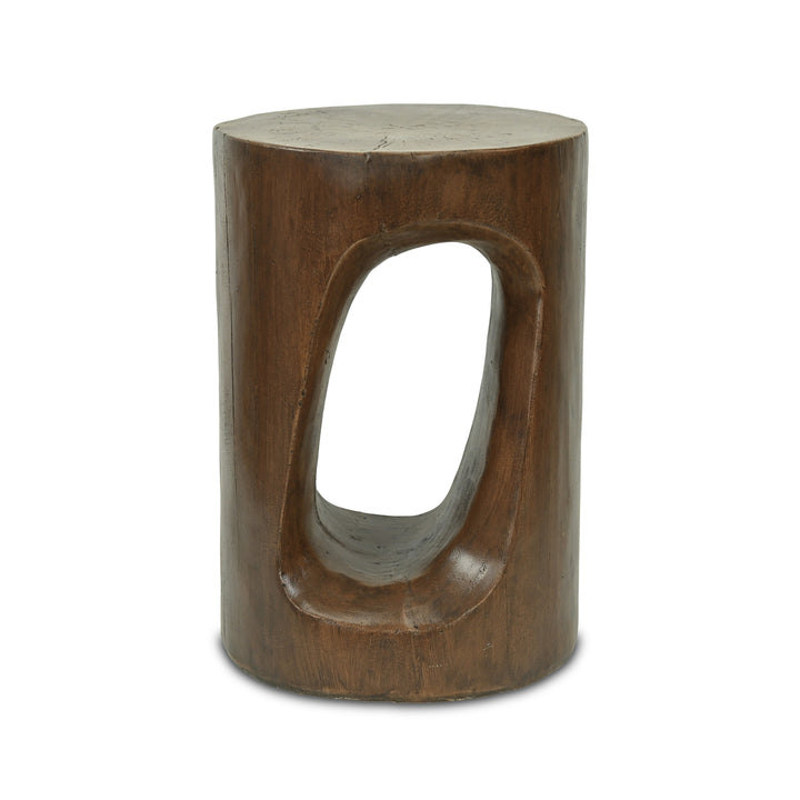 Phaedra 13.75" Round Trunk-Style MGO Side Table with Wood-Grain Texture