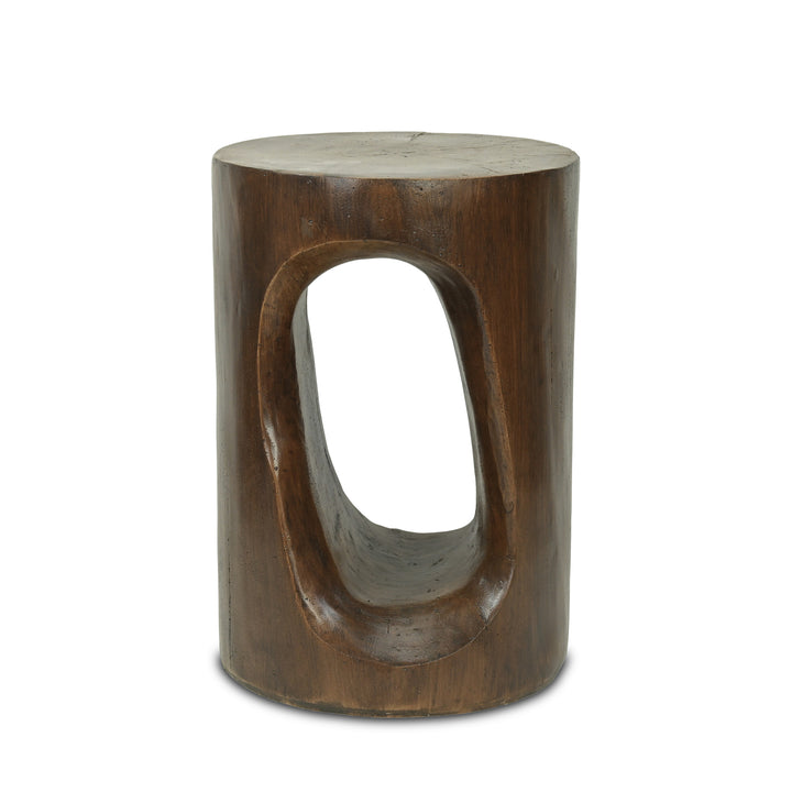 Phaedra 13.75" Round Trunk-Style MGO Side Table with Wood-Grain Texture
