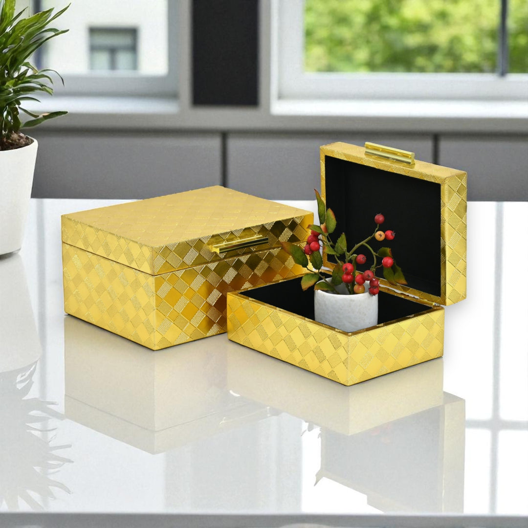 6196-2GD - Zuleika Vinyl Diamond Checkered Pattern Box Set - Gold