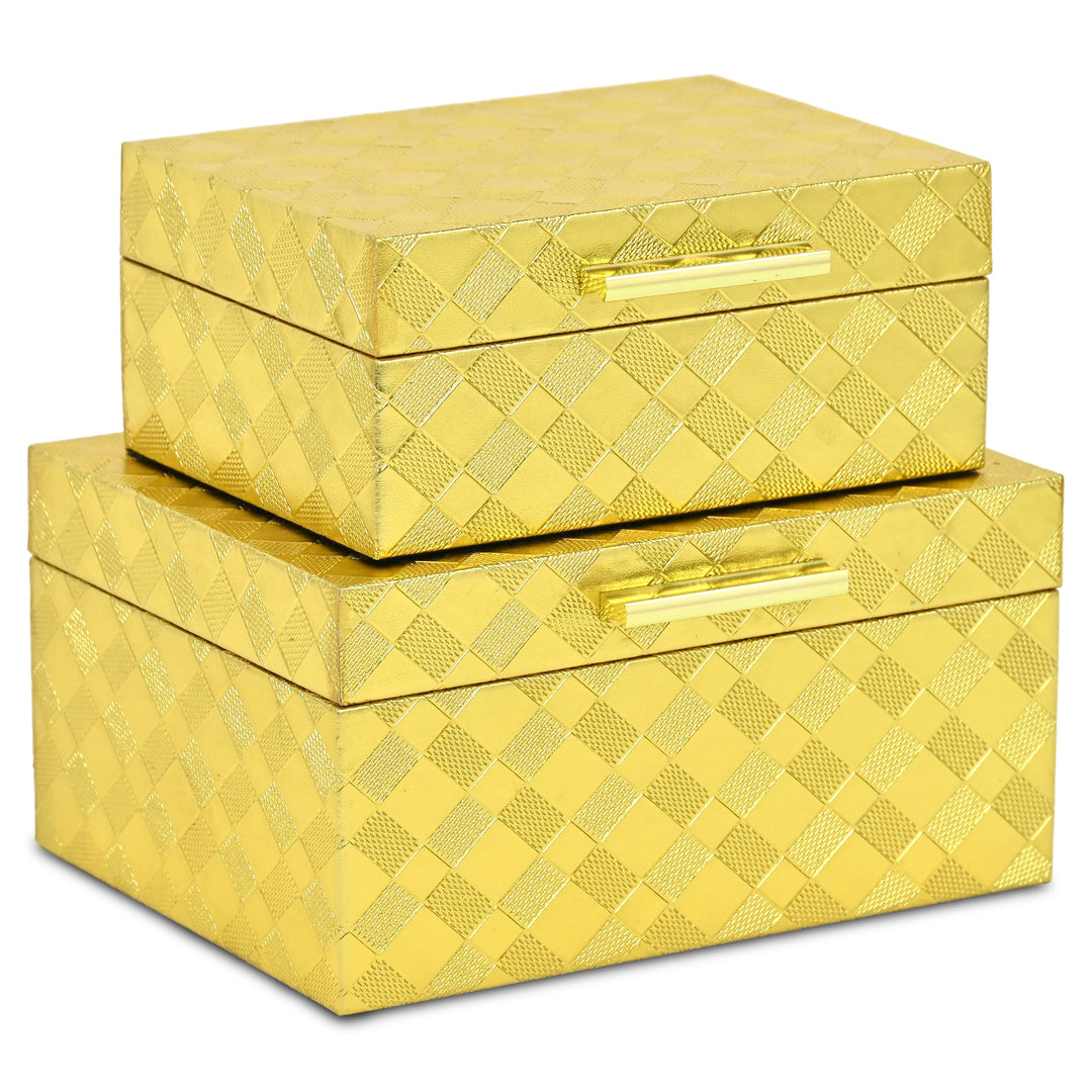 6196-2GD - Zuleika Vinyl Diamond Checkered Pattern Box Set - Gold