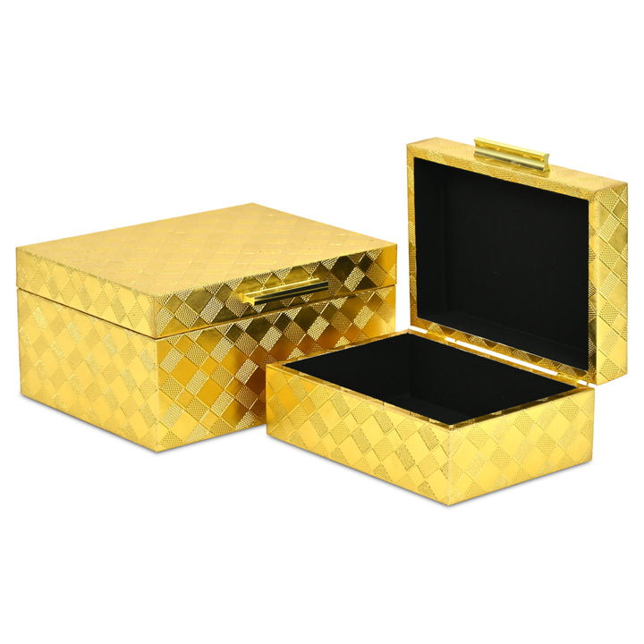 6196-2GD - Zuleika Vinyl Diamond Checkered Pattern Box Set - Gold