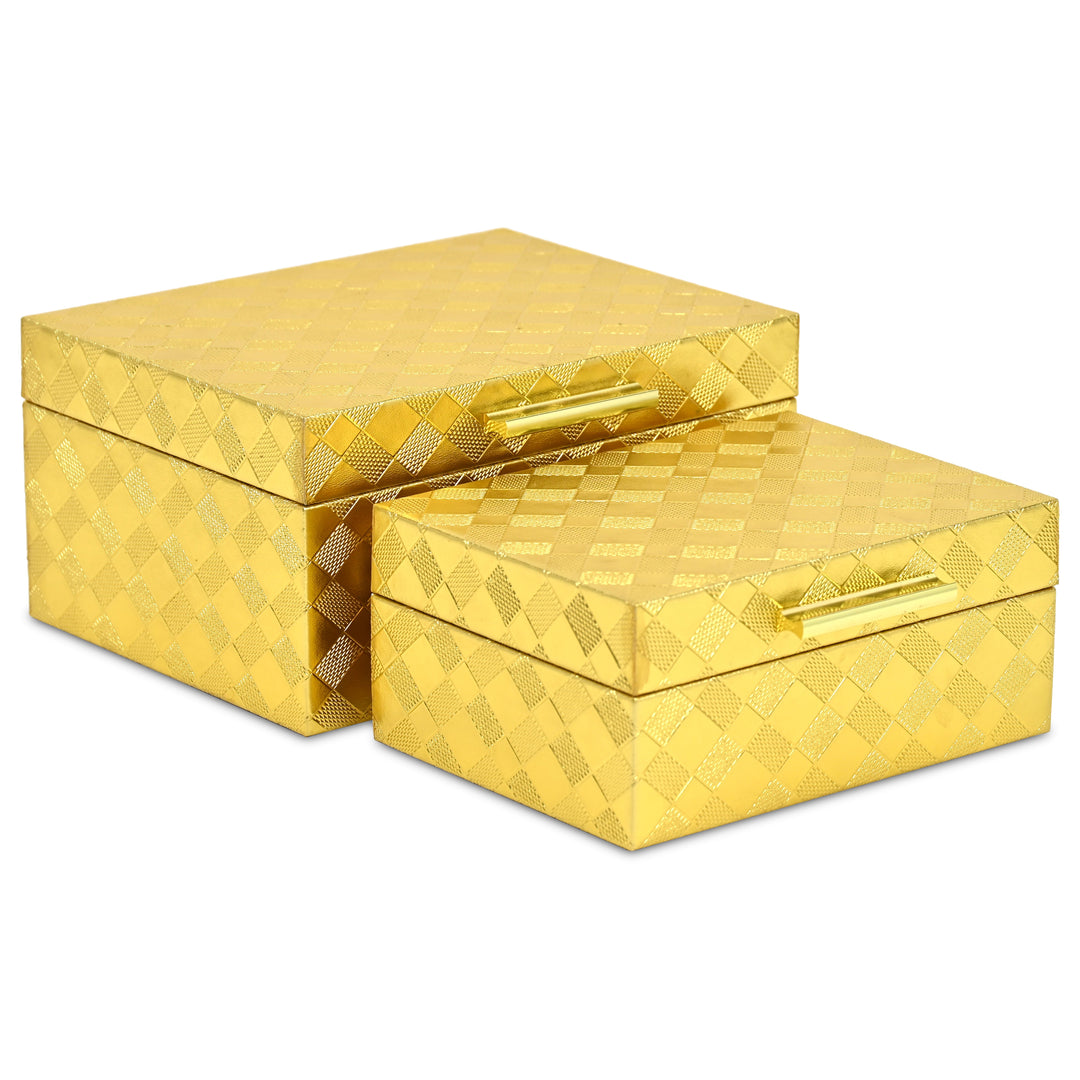 6196-2GD - Zuleika Vinyl Diamond Checkered Pattern Box Set - Gold
