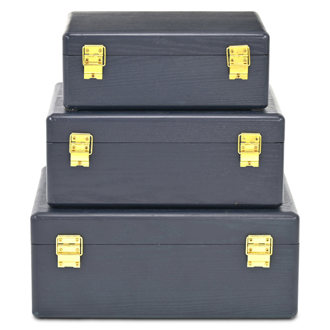 6199-3NB - Sable Set of 3 Suitcase Boxes- Navy Blue