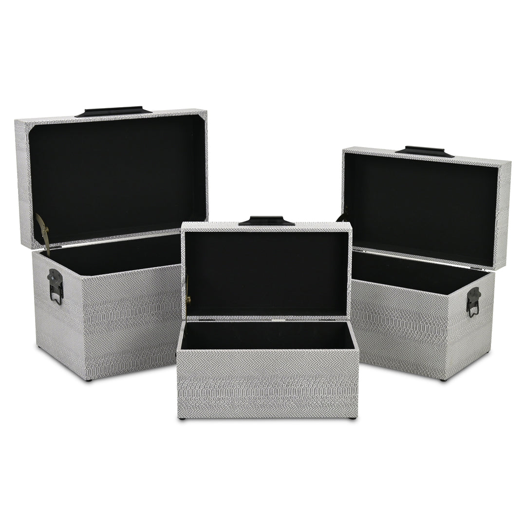 6202-3GR - Anouk Set of 3 Snakeskin Vinyl Trunks - Gray
