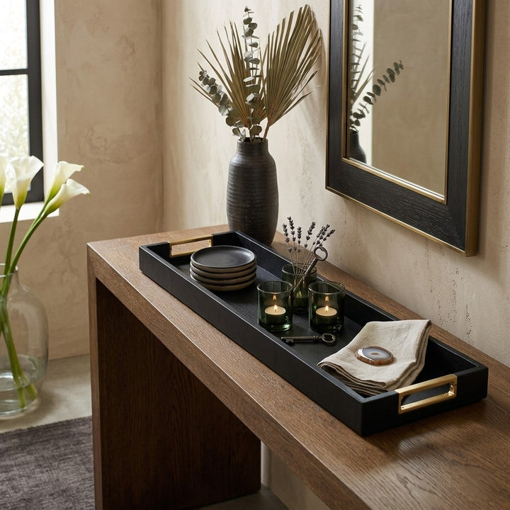 6212BK - Nyssa Black & Gold Wood Tray