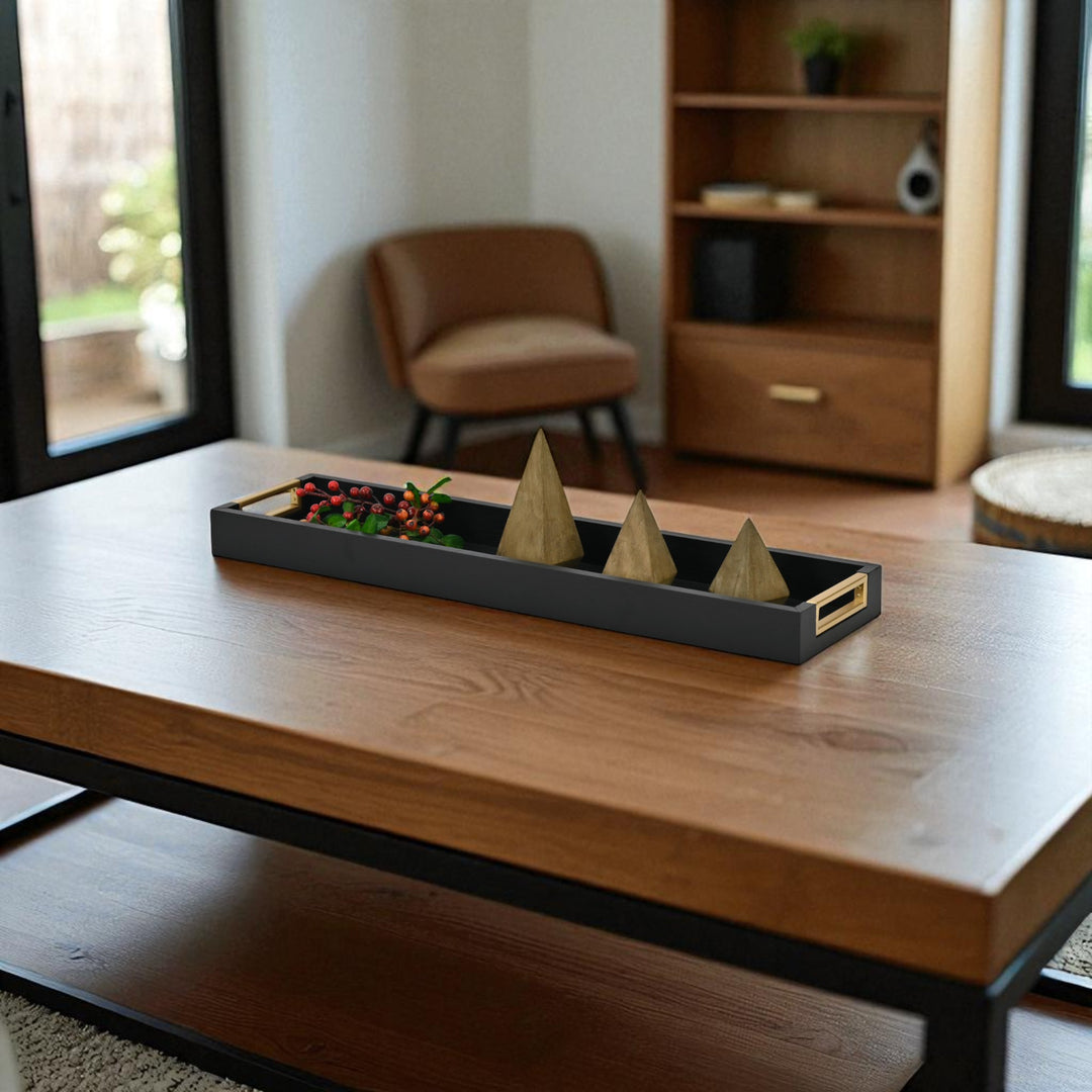 6212BK - Nyssa Black & Gold Wood Tray
