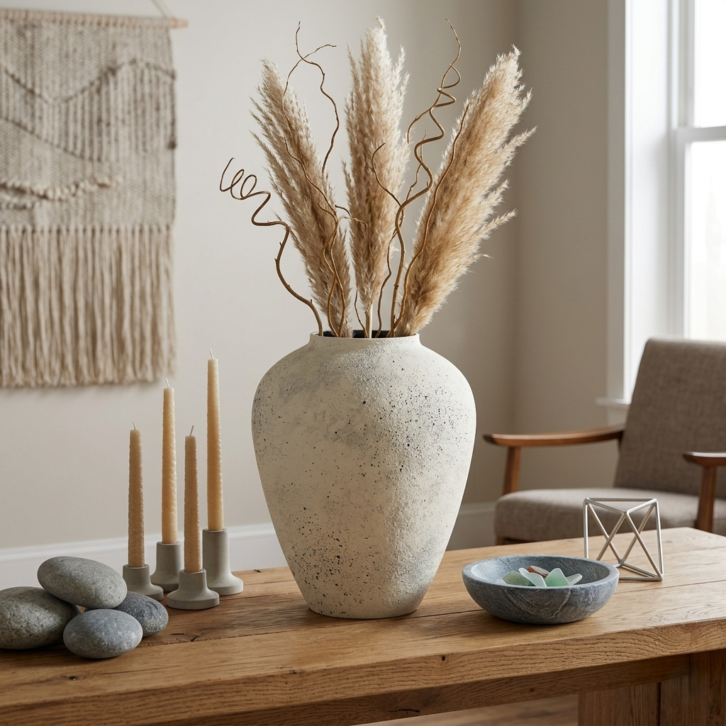 6244 - Tsaura Rustic White Wide Vase