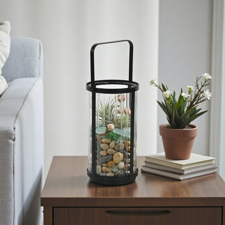 6255BK - Vortial Black Ridged Glass Lantern