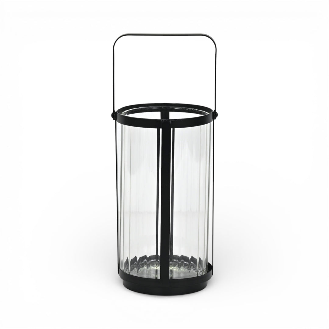 6255BK - Vortial Black Ridged Glass Lantern