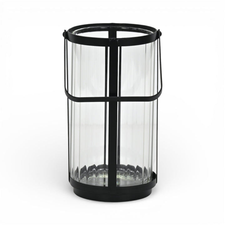 6255BK - Vortial Black Ridged Glass Lantern