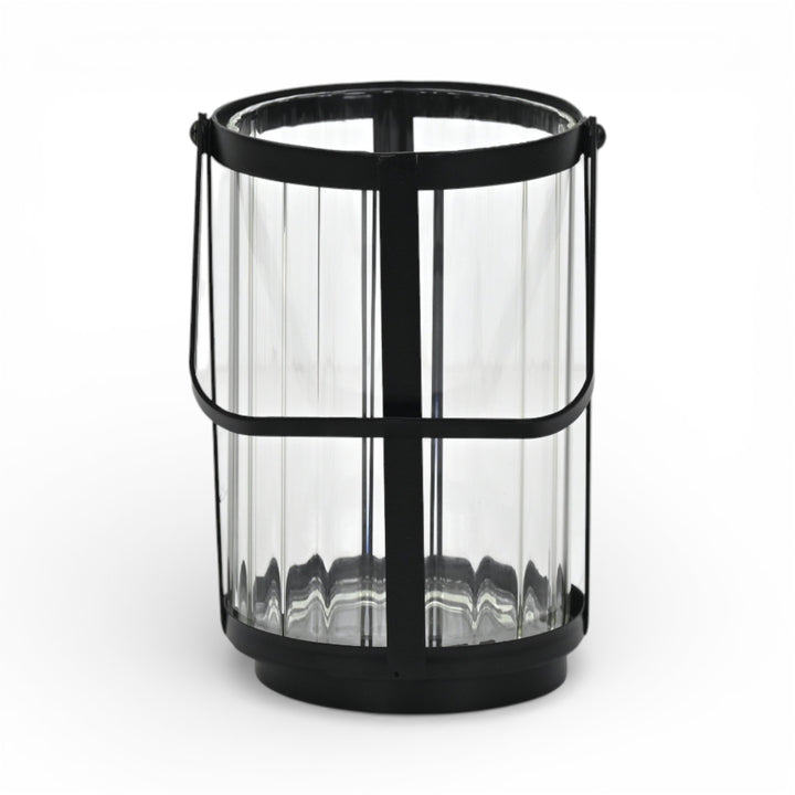 6255BK - Vortial Black Ridged Glass Lantern