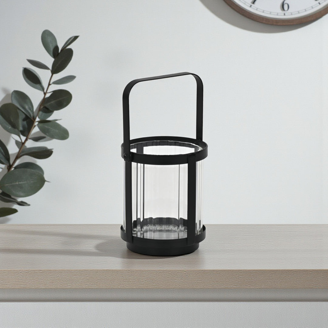 6255BK - Vortial Black Ridged Glass Lantern