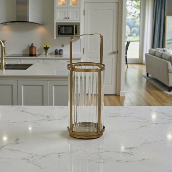 6255GD - Vortial Gold Ridged Glass Lantern