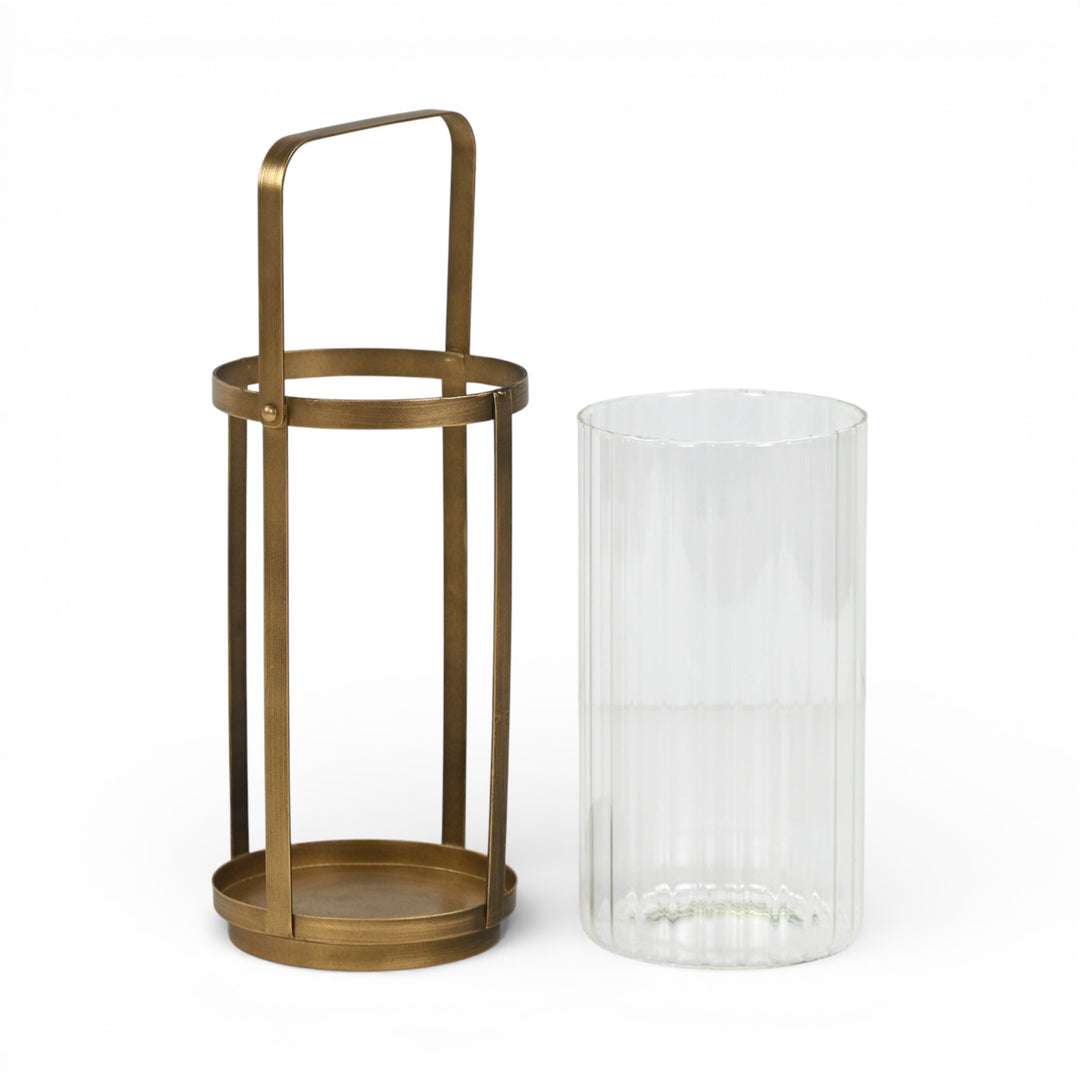 6255GD - Vortial Gold Ridged Glass Lantern
