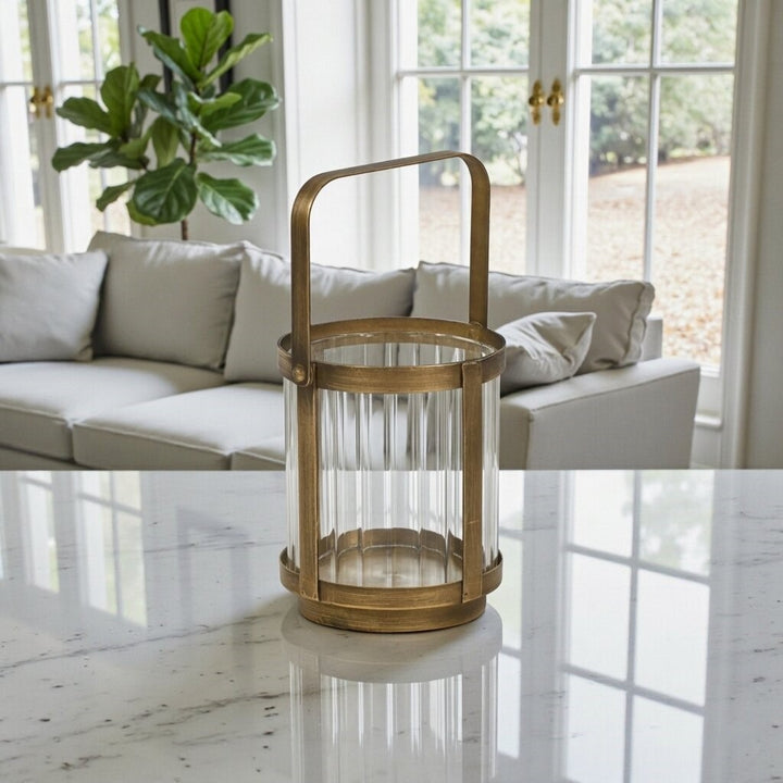 6255GD - Vortial Gold Ridged Glass Lantern